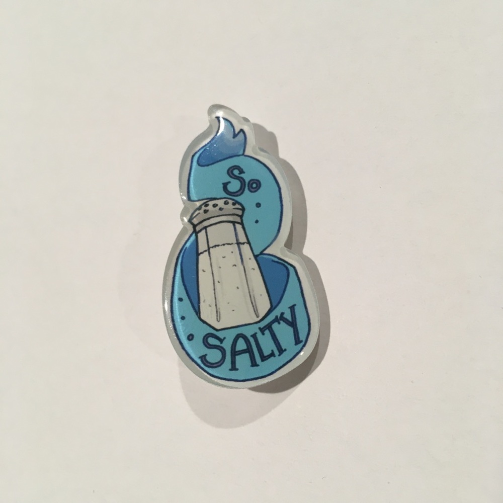 1990s SO SALTY Vintage Handmade Pin Blue and White